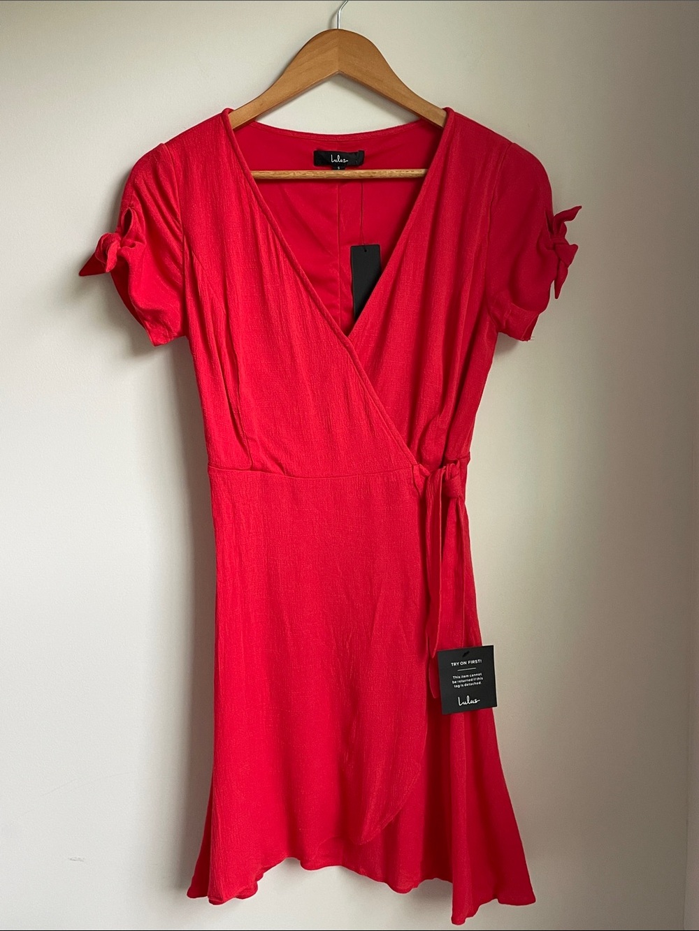 Lulu's Red Tie-Waist Wrap Mini Dress